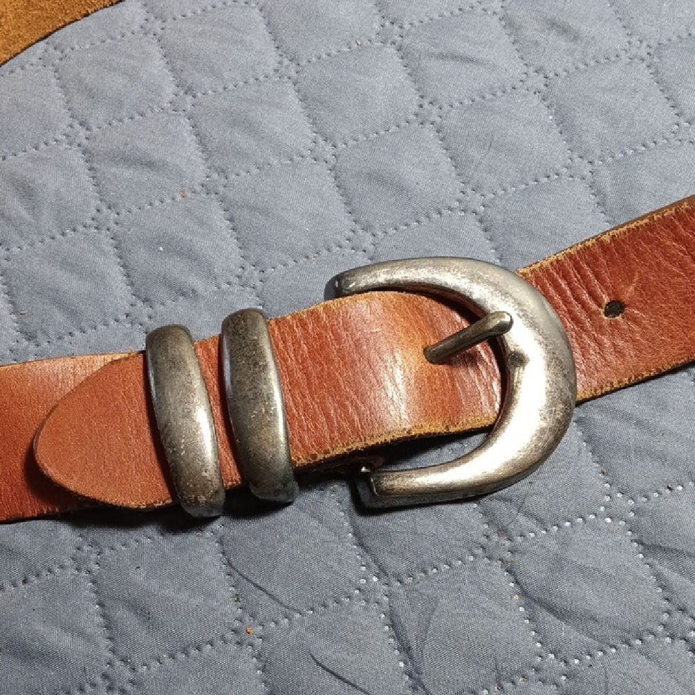 Red Brown Wide Leather Belt Silver Metal Buckle